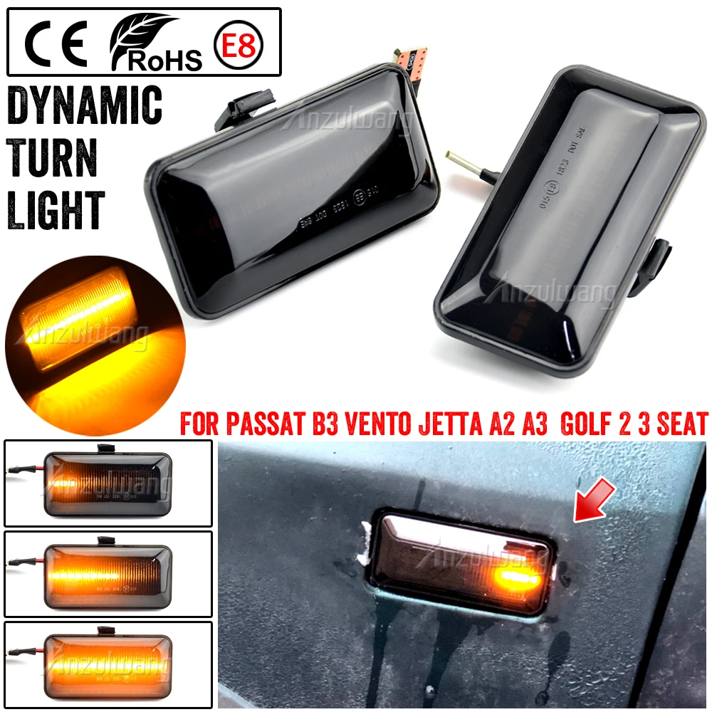 2Pcs Dynamic LED Side Marker Light Turn Signal Blinker Lamps For VW Golf 2 3 Passat B3 Vento Jetta A2 A3 Seat Ibiza 2 Cordoba 1