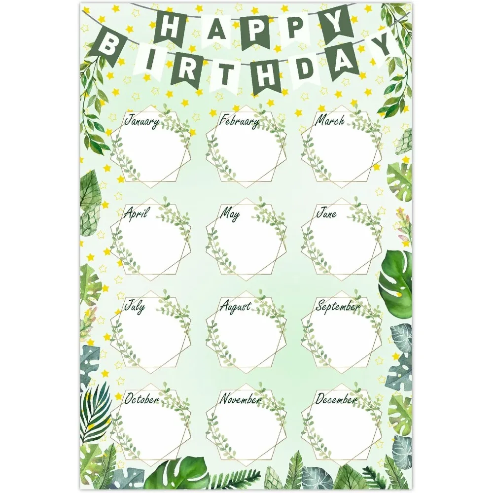 Reusable Happy Birthday Chart Posters Birthday Chart Calendar for Classroom Decorations Rectangle with 10Pcs Seamless