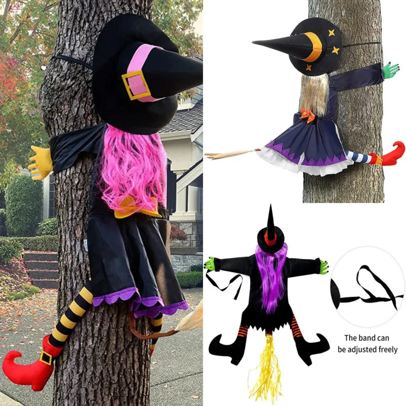 

Holiday Party Halloween Witch Crashing Into Tree Outdoor Decor Glow Witch Prop Haunted House Spooky Garden Yard Wall Decoration