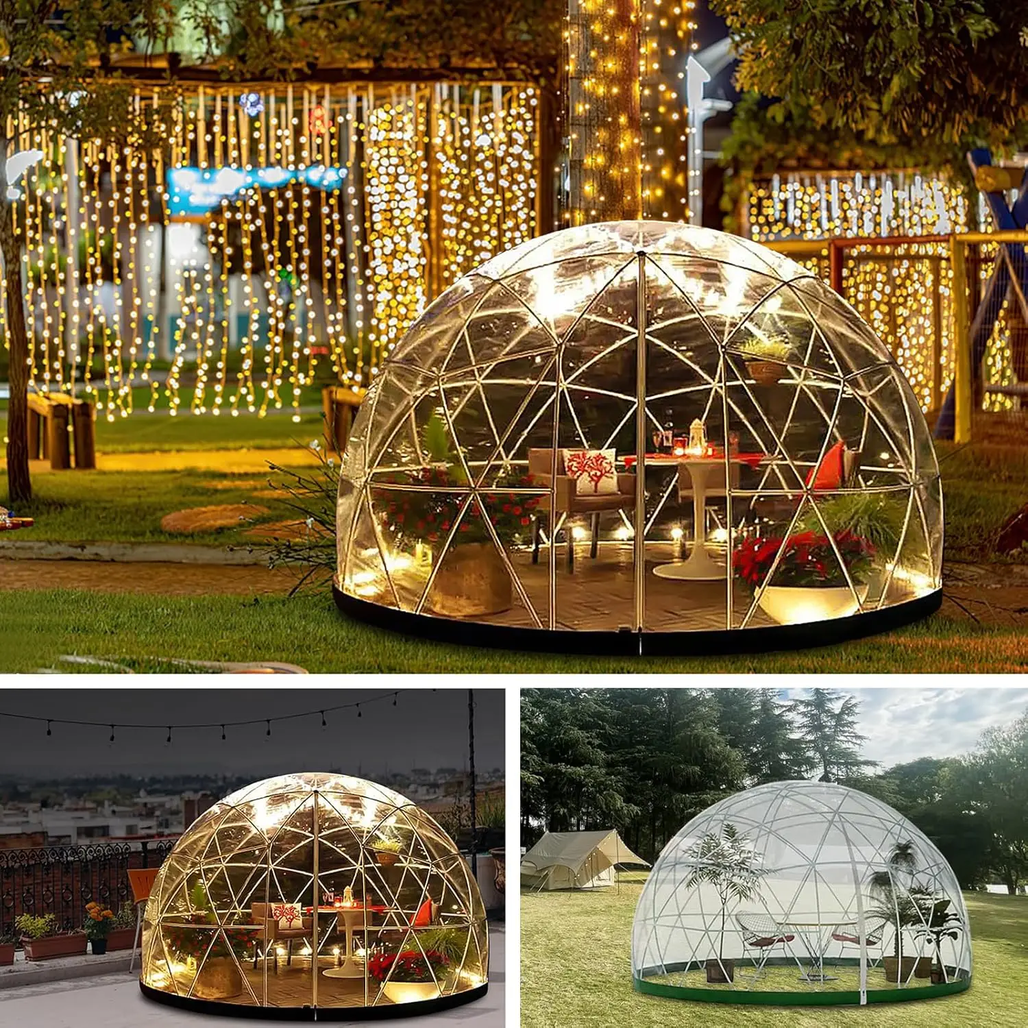 

15 * 9.5 ft PVC Dome Tents Upgraded Geodesic Dome Greenhouse, Weatherproof Greenhouse Garden Bubble Tent,