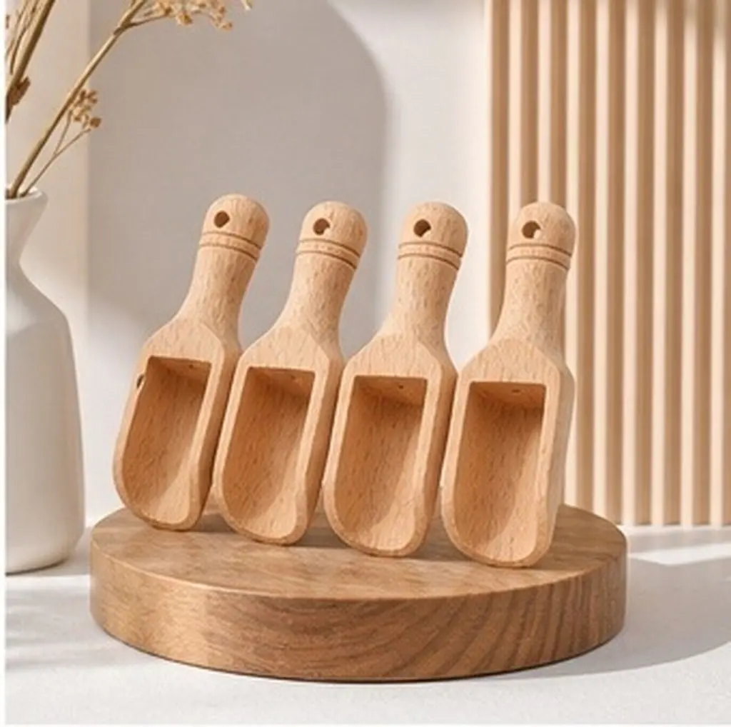 4Pcs Natural Wood Scoop Eco Friendly Biodegradable Mini Scoop for Bath Salt Tea Coffee Beans Flour Sugar Candy Detergent