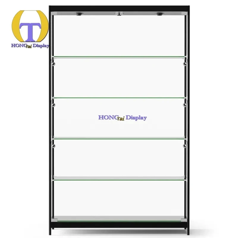 custom.Modern Design Tempered Glass LED Lighting Lockable Showcase Retail Kiosk Display Collectibles