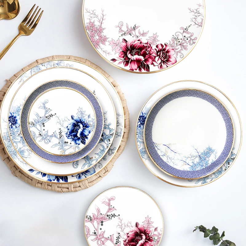 

Chinese Large Dishes and Plates Sets High Quality Bone Porcelain Coffee Cup Ceramics Dinner Plates