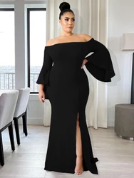 Curvy sukienki dla kobiet Off The Shoulder z długim rękawem wysoka talia Prom wieczór urodziny stroje imprezowe Plus rozmiar stroje jesień 3XL