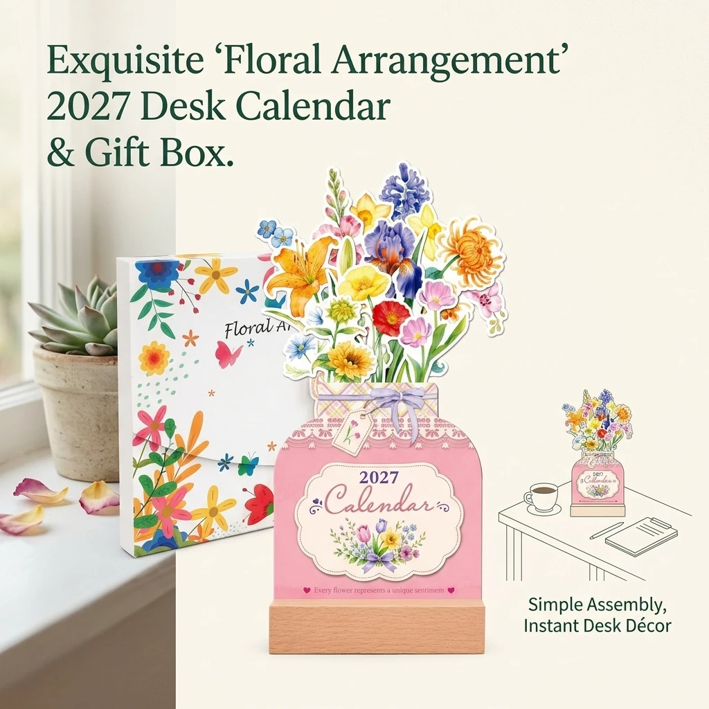 2027 Edition English International Flower And Beech Calendar 130x230x25mm - Desktop Year Planner