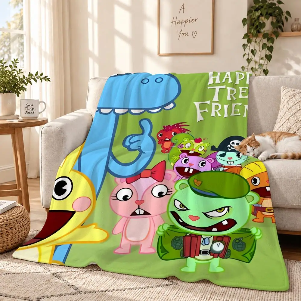 Cute cartoon art Happy T-Tree F-Friends Throw 240g Lightweight Flannel Blanket, Soft Skin Throw Blanket for Sofa Bedroom