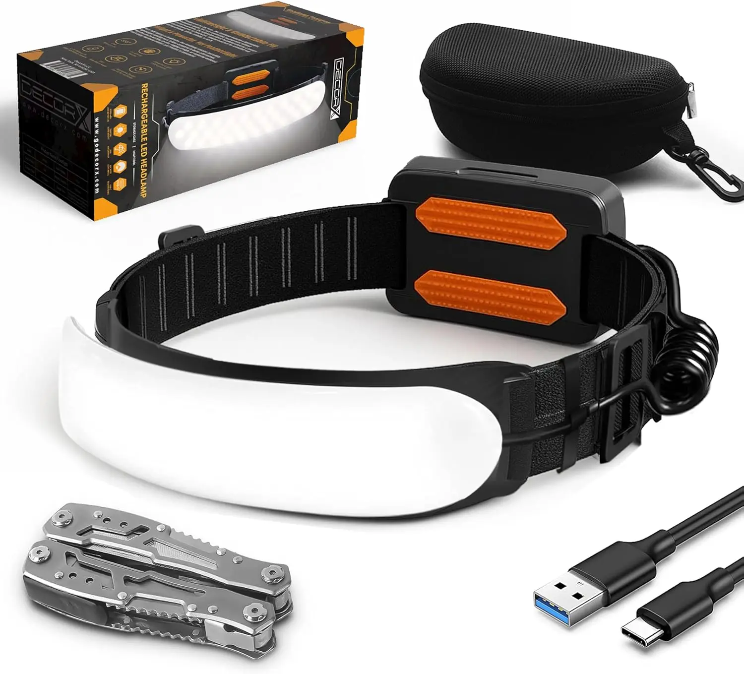 

1500 Lumens Rechargeable LED Headlamp for Adults, 230° Wide Beam, 5000mAh Battery, IPX6 Waterproof, Adjustable Light Bar – Campi