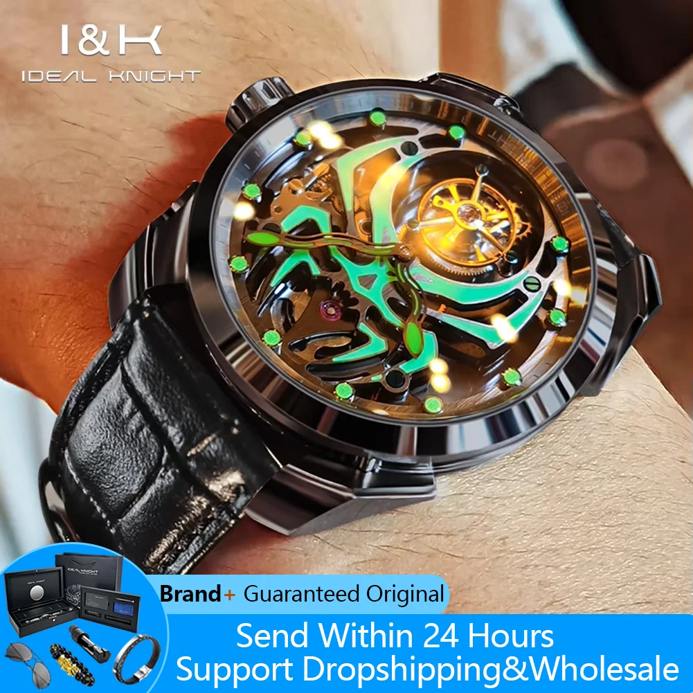 

IDEAL KNIGHT 6802 Real Tourbillon Watch for Men Luminous Spider Hollow Flywheel High-end Luxury Brand Mechanical Wristwatch Man