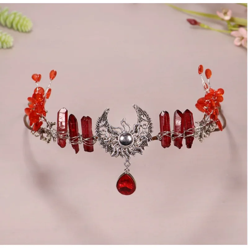 

Wiccan Moon Dragon Crown Crystal Fairy Tiara Forest Elf Crown Crystal Tassel circlet elf Accessories Headpiece For women
