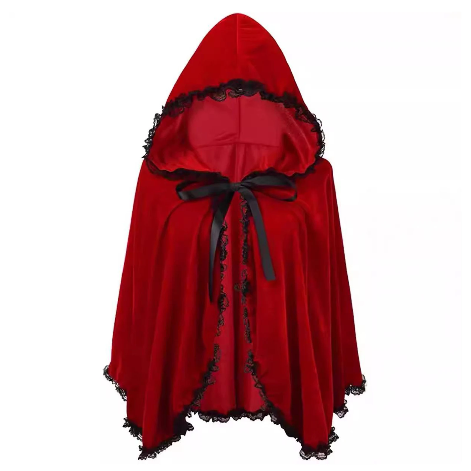Elegant Cloaks Stylish Brides Blackred Capes Velvet Cloak for Halloween Cosplay, Bride and Stage Performances(60CM)