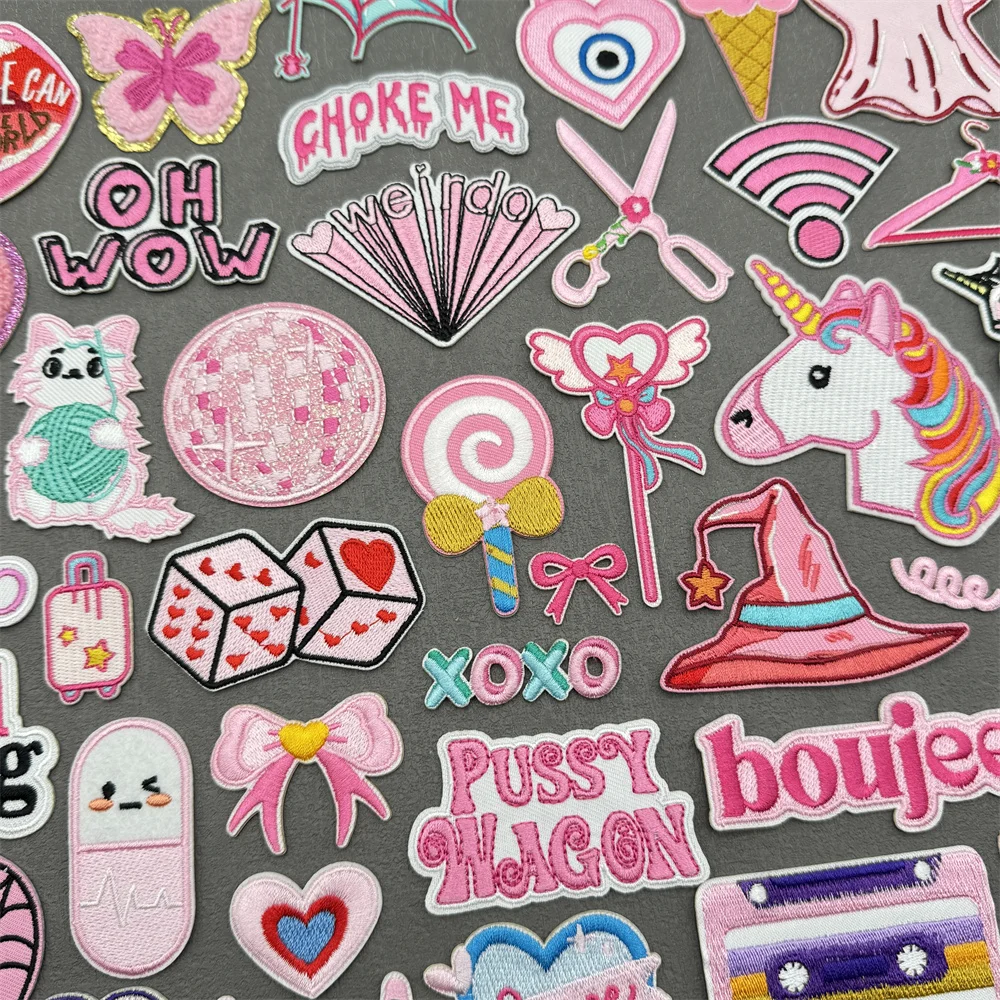 Parches bordados rosas bonitos para ropa, parches para planchar, parches de corazón de dibujos animados DIY, apliques, pegatina para ropa a rayas