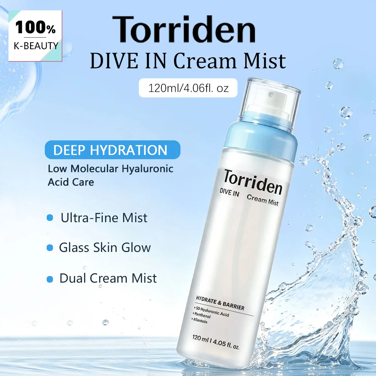 Torriden DIVE IN Cream Mist 120ml,Milky Spray Film,Non-Sticky Dew Film,Whipped Cream Spray,Korean Skincare,Korean Makeup