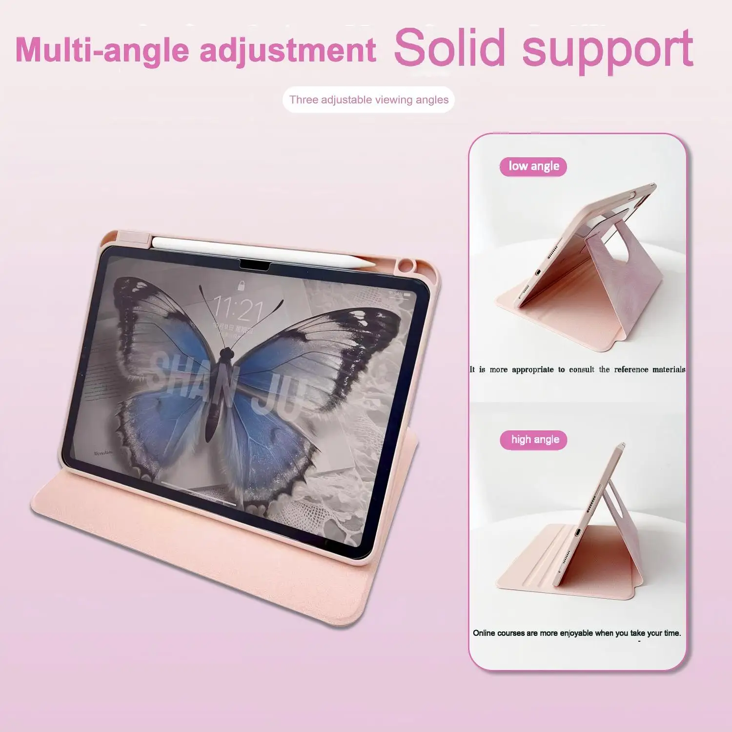 الفراشة المذهبة 360 °   حافظة جلدية دوارة لجهاز ipad air 11 m3 حافظة 2025 ipad a16 حافظة لجهاز 10/11th Gen 10.9 7 8 9 mini 7