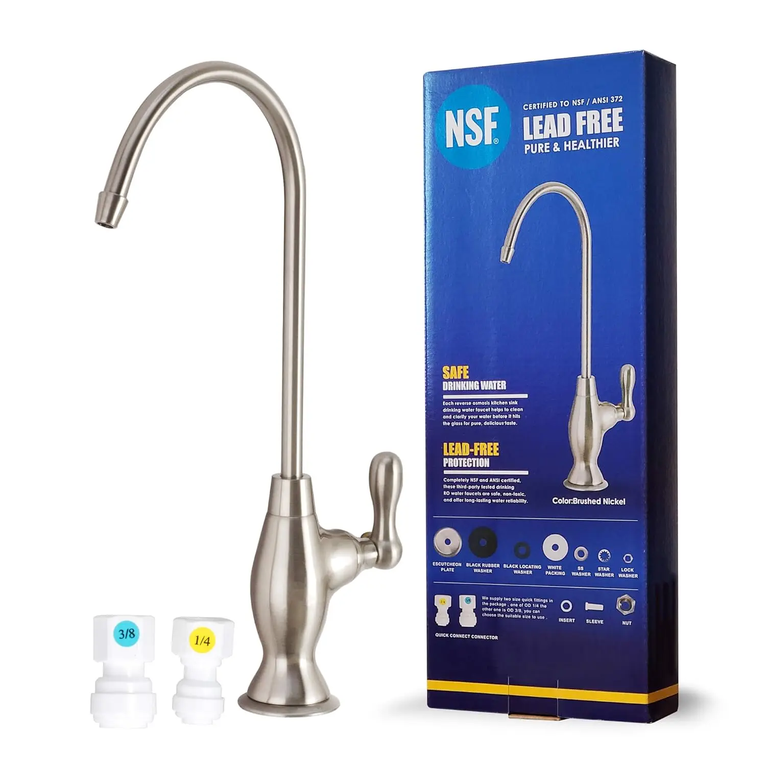 

NSF Certified Lead-Free Water Filter Faucet, Brushed Nickel RO Tap for Drinking, Kitchen Sink