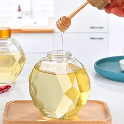 200/380ml Glass Honey Jar Storage Container Honey Dispenser with Dipper and Lid for Home Kitchen Organizer