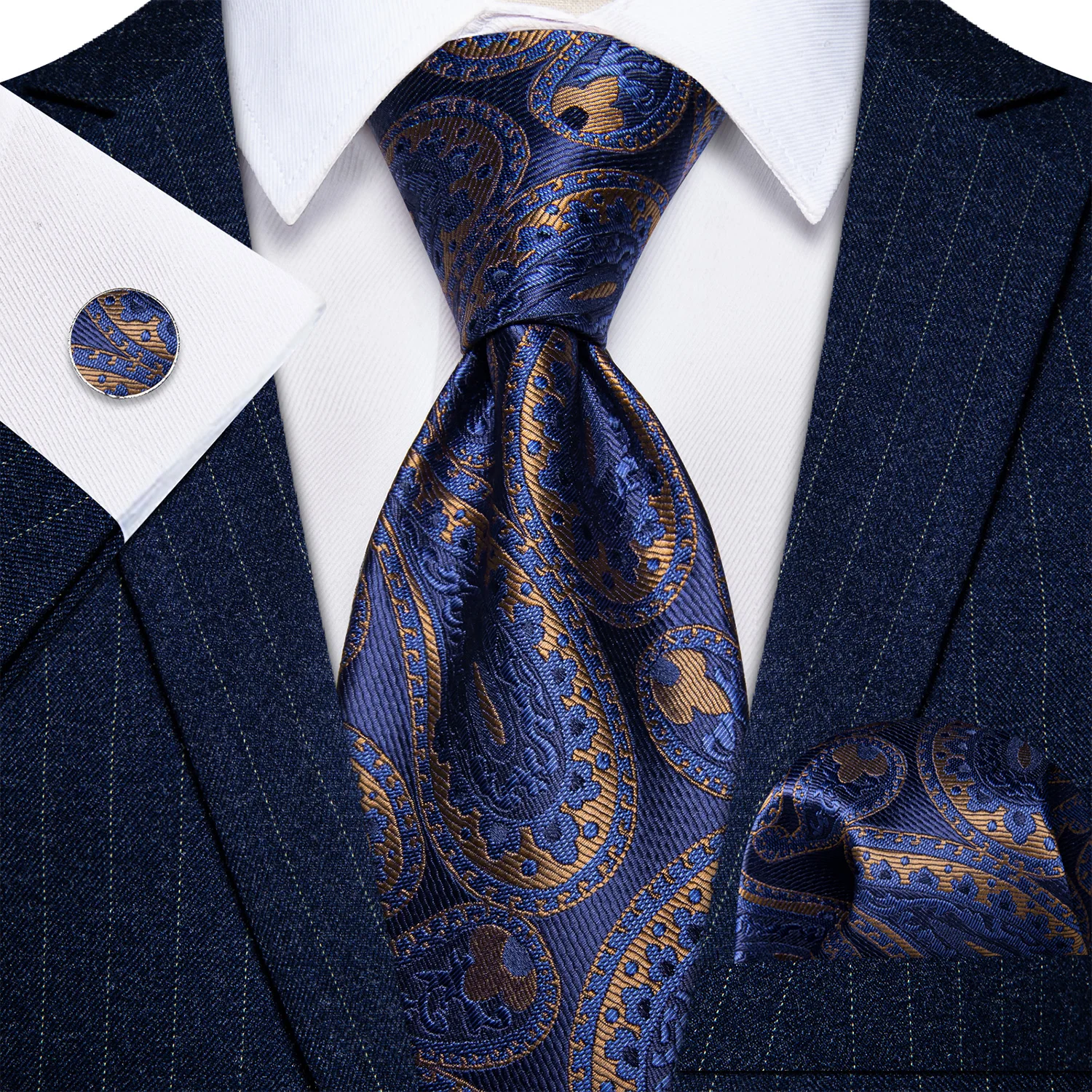 Elegant Paisley Tie Set 3Pcs Mens Tie Hanky Cufflinks for Wedding Ceremony Business Banquet Office Interview Prom Formal Party