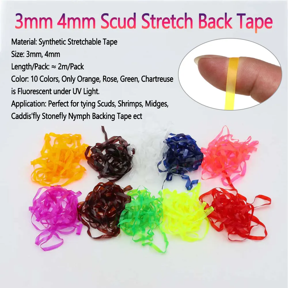 2/10Packs 3mm 4mm Scud Back Stretch Tape Fly Tying Material Stonefly Caddisfly Shrimp Nymph Backing Tape Trout Fishing Lures