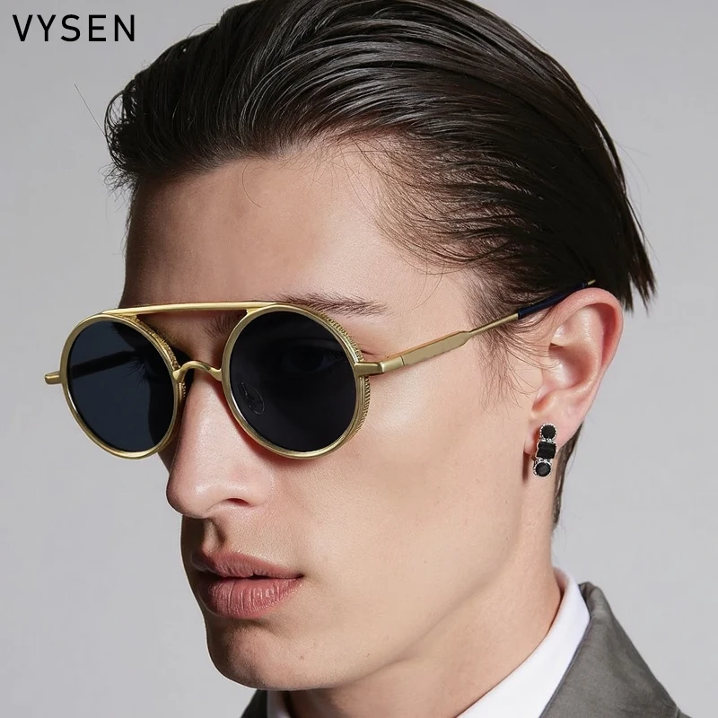

Small Frame Round Sunglasses Men 2025 Luxury Brand Vintage Trendy Metal Driving Sun Glasses Double Beam Outdoor Driving Shades