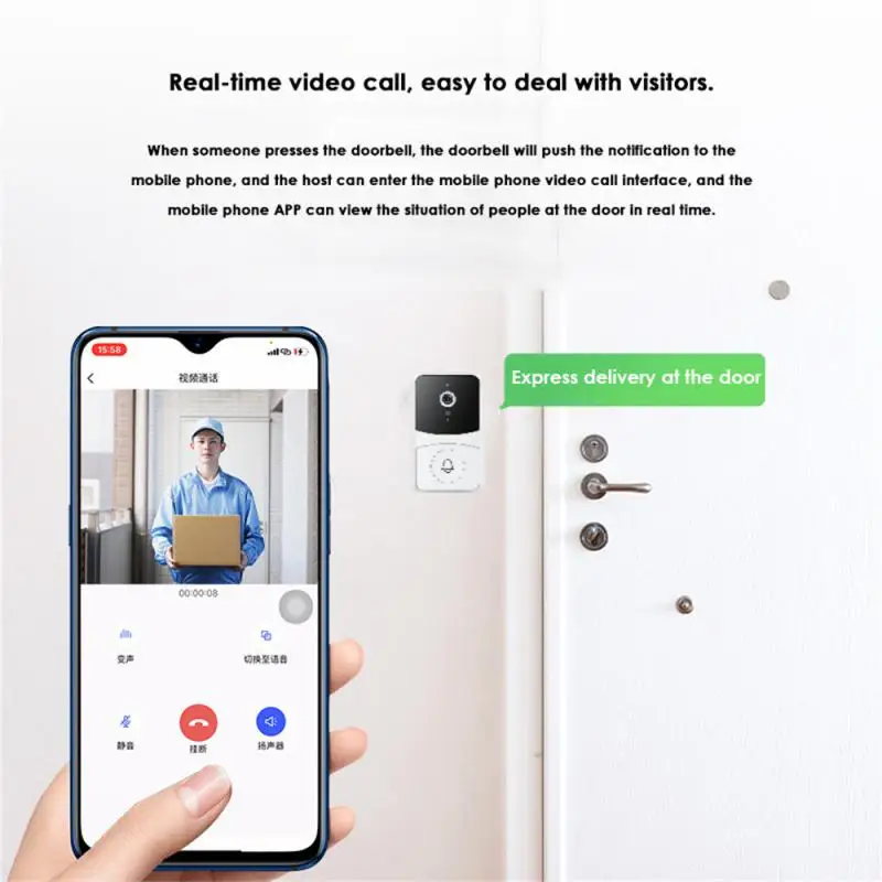 TUYA WIFI Smart Video Doorbell Wireless HD Remote Control Work With Tuya App Smart Home HD Night Camera Cat\'s Eye Photo Doorbel