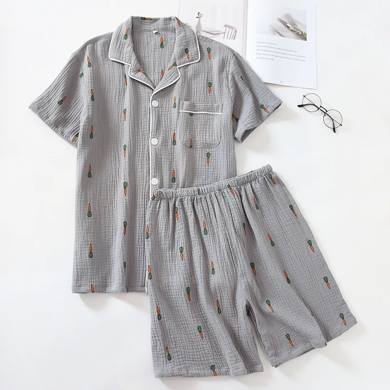 Summer Double Gauze Pajamas Casual Short-sleeved Shorts Home Clothes Thin Crepe Sleepwear 100% Cotton Cartoon Women Set 2 Piece