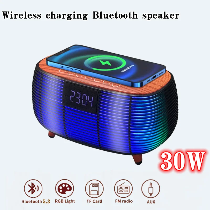 

With Display Screen Bluetooth Speaker Wireless Charging Stereo FM Radio with Clock Hands-freecalls Support TFcard AUX Subwoofer