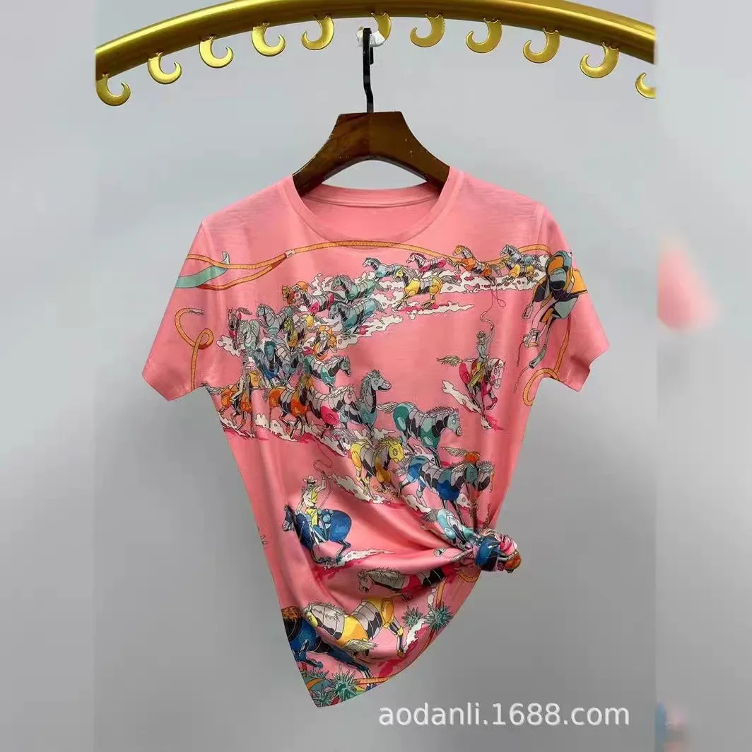 2025 Bedrukte T-shirts Vrouwen Zomer Korte Mouw Vintage Kleding Casual Cartoon Patroon Slim Fit Tops T-shirt Femme Ropa Mujer