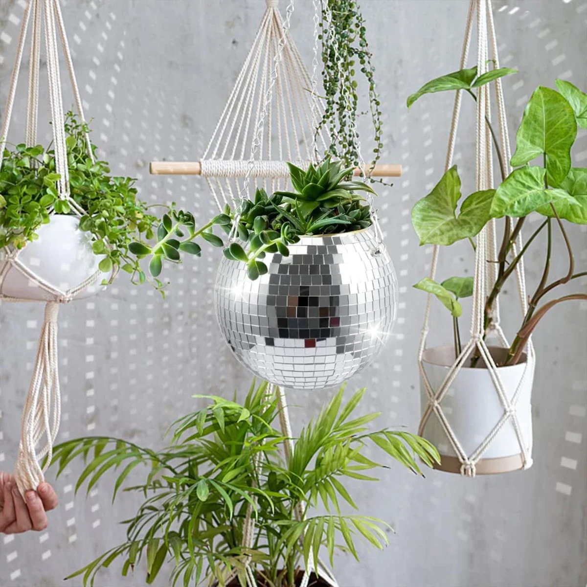 

10/20cm Disco Ball Hanging Flower Pot Globe Shape Vase with Artificial Flowers, Faux Flowers, Fake Flowers for Garden, Bedroom,