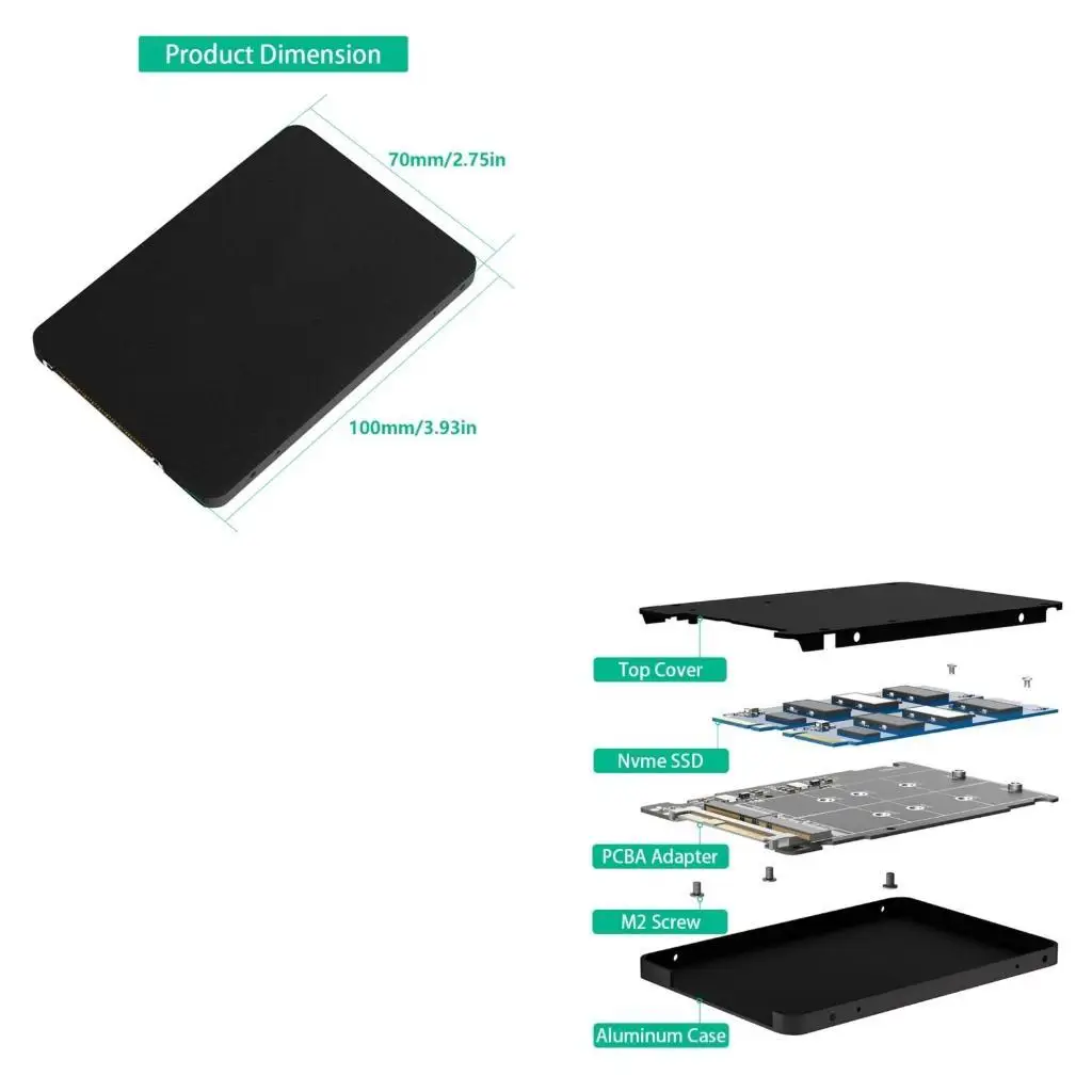 652F NGFF M.2 B+M Mainboard Replace for SSDs 2230 2242 2260 2280 M.2 Adapter SFF-8639 NVME SSDs Enclosure With Case