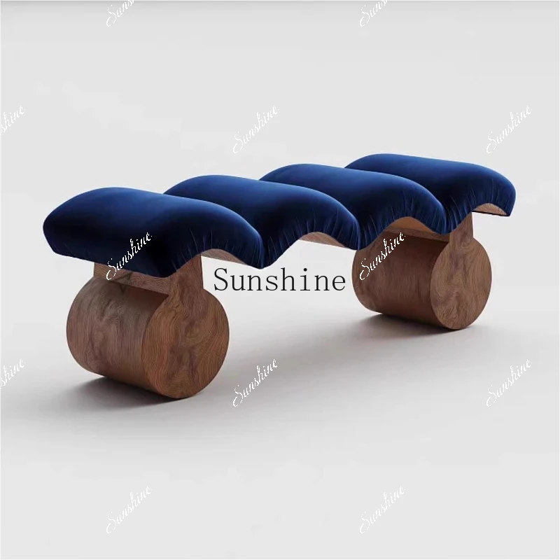 Medieval creative solid wood special-shaped fabric sofa stool bedroom bedside stool