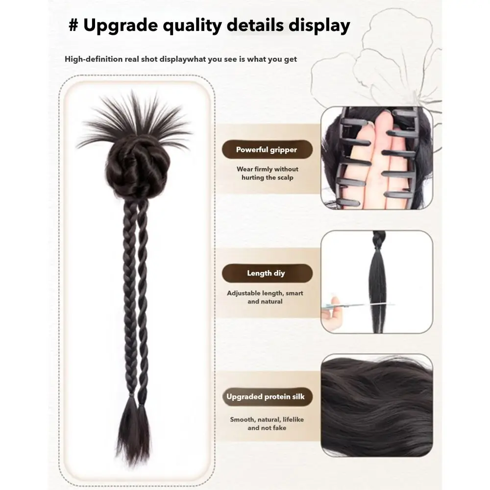 جديد الاصطناعية طويلة جديلة ذيل حصان النمط الصيني الطبيعي كعكة الشعر مخلب كليب رقيق وصلات شعر كعكة رئيس شعر مستعار النساء