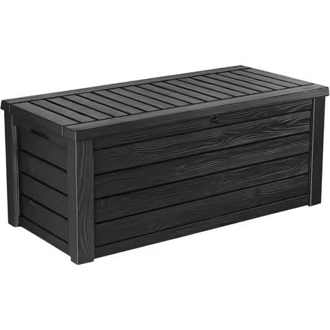 Outdoor Storage Deck Box, 150 Gallon Resin Patio Bin &amp; Bench, Solid, Dark Grey