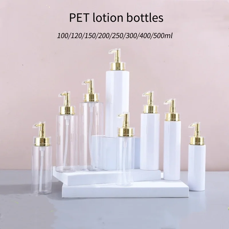 10/20pcs 100-500ml PET Lotion Bottle With Gold Pump Shampoo Hair Conditioner Body Wash Toiletries Packaging Cosmetics Bottle
