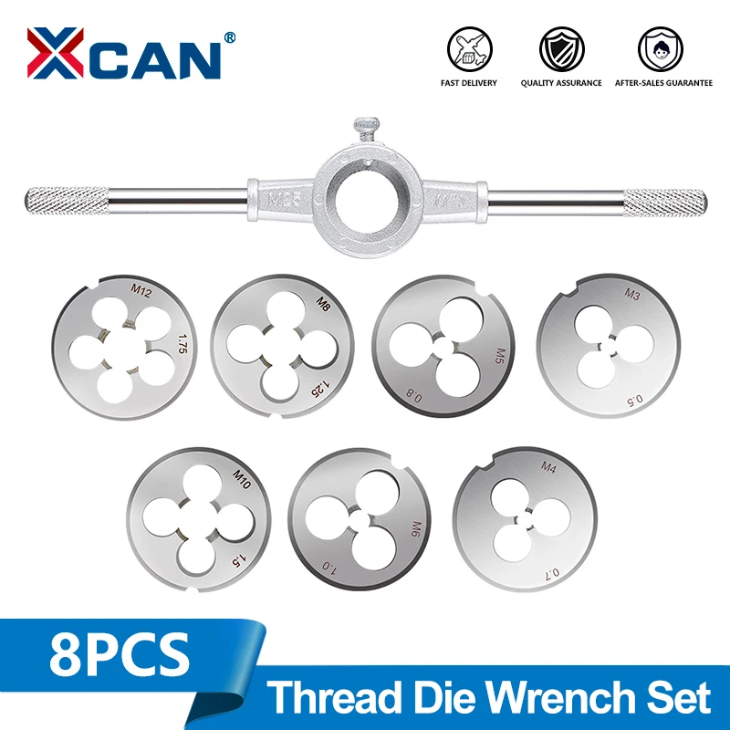 

XCAN 8pcs Metric Die Wrench Sets Circular Die Kit Screw Thread Taps and Die Hand Tapping Tools Thread Taps Drill