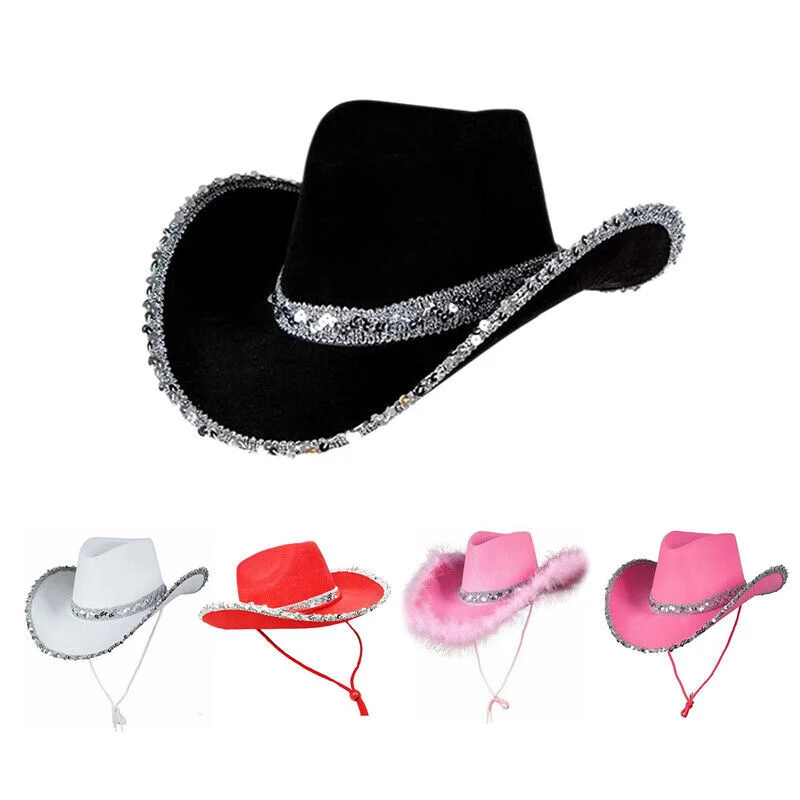 

Sequin Cowboy Hat Cowgirl Caps Women Bachelorette Party Hats Funny Cosplay Props Curved Brim Jazz Hat Decoration Accessories