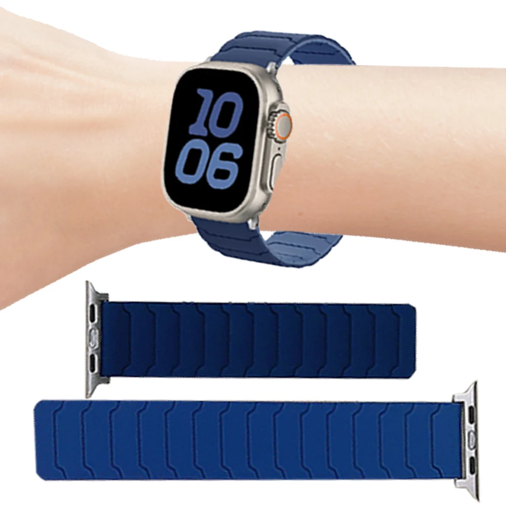 Магнитный силиконовый ремешок, регулируемый спортивный ремешок для часов, водонепроницаемый сменный ремешок для часов для Apple Watch 9/S10/Ultra2