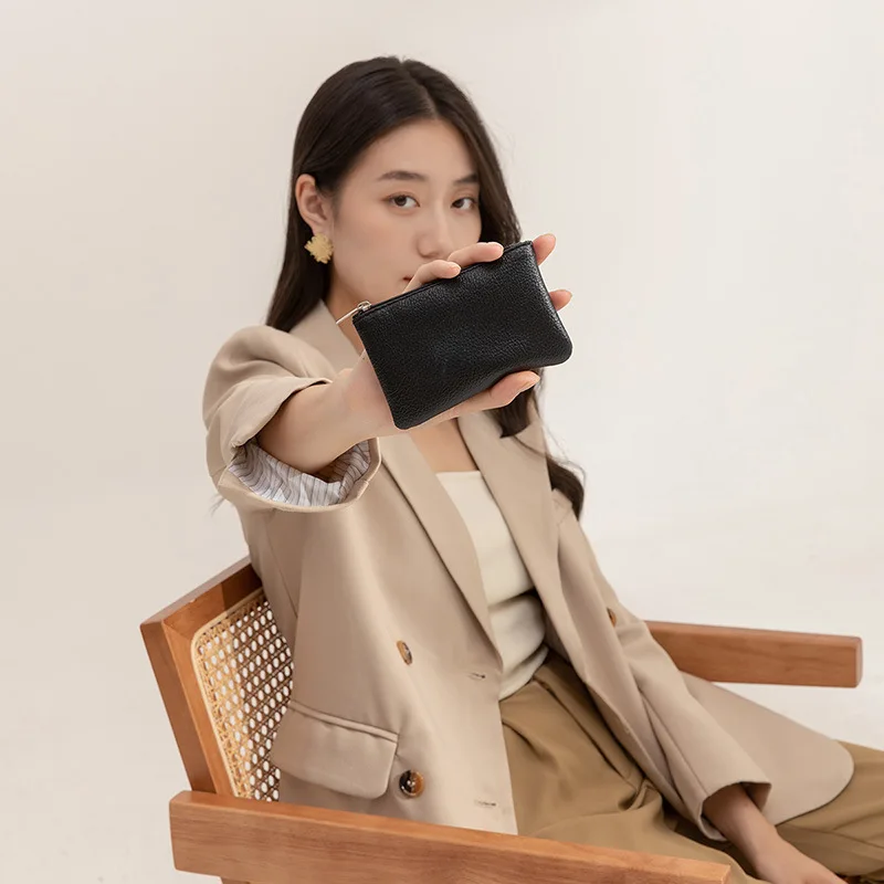 New women wallet lychee-pattern zipper purse ultra-thin short card holder coin key storage bag fashion PU small wallet for girl