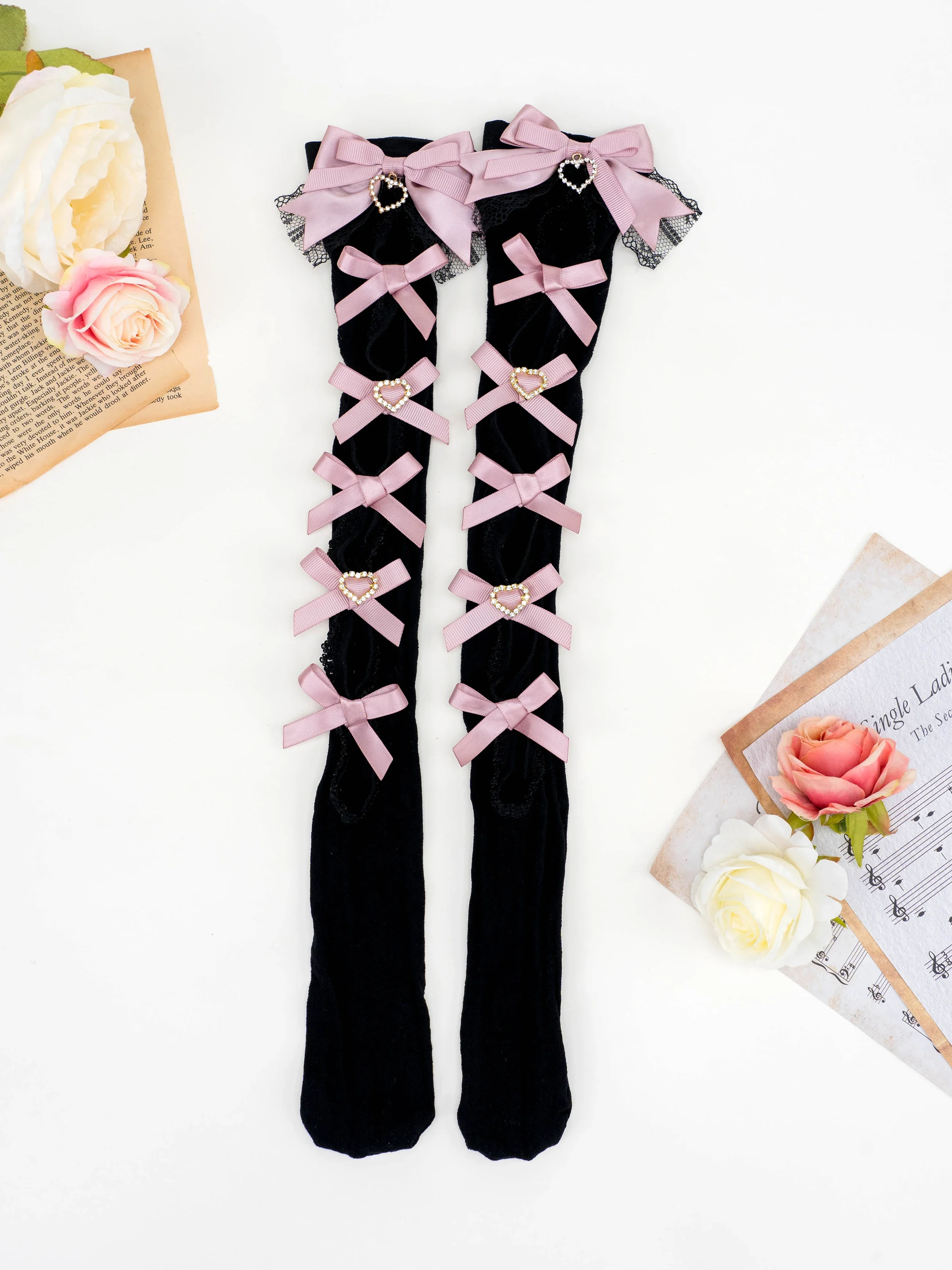 Japanese Style Handmade Hollow Out Bow Lace High Tube Socks Mine Series Student Girls Cotton Knee Socks Lolita Mid-Calf Socks