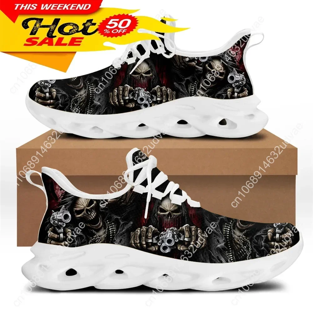 Zapatos planos de primavera para hombre, Zapatillas informales con diseño de calavera Punk, calzado con cordones para caminar, Verano