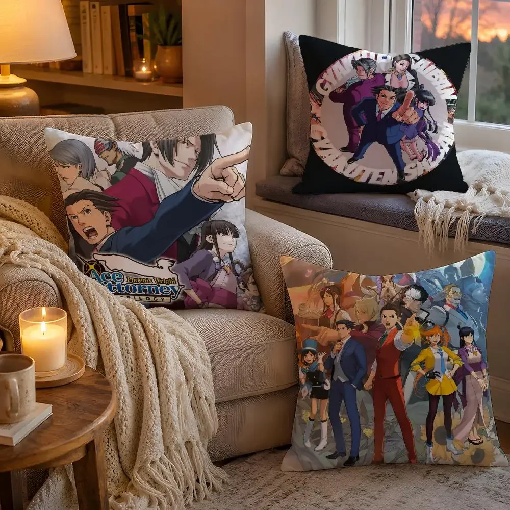 Adventure Game A-Ace A-Attorney Cushion Cover Pillow Cover Soft Plush Fabric Removable Washable Sofa Chair Bed Decoration