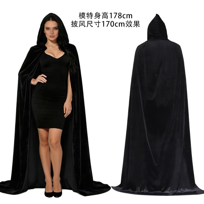2026 Velvet Hooded Reaper Cloak Halloween Party Cosplay Wizard Cape Adult Costume New