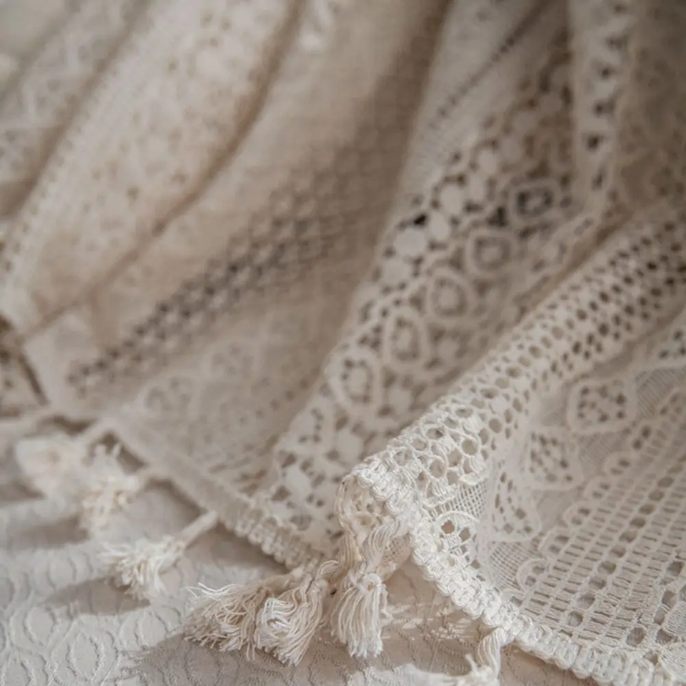 ستارة كروشيه شفافة معالجة النوافذ، ستائر قطنية بيج، ستارة مجوفة متعددة الحجم لغرفة النوم