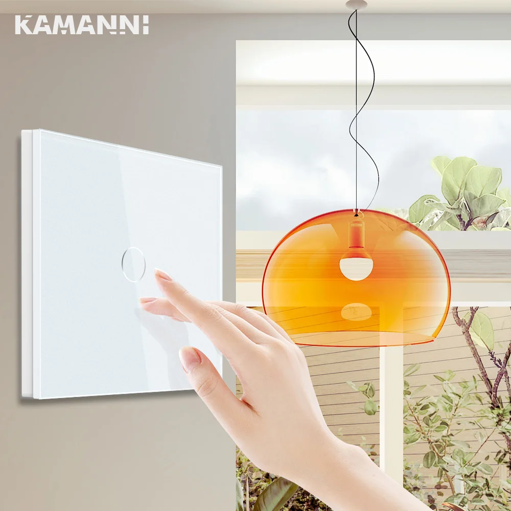 Touch Light Switch EU/UK Standard Crystal Glass Panel LED Sensor  EU Light Wall Touch Screen Switch 1/2/3 Gang Blue Backlight