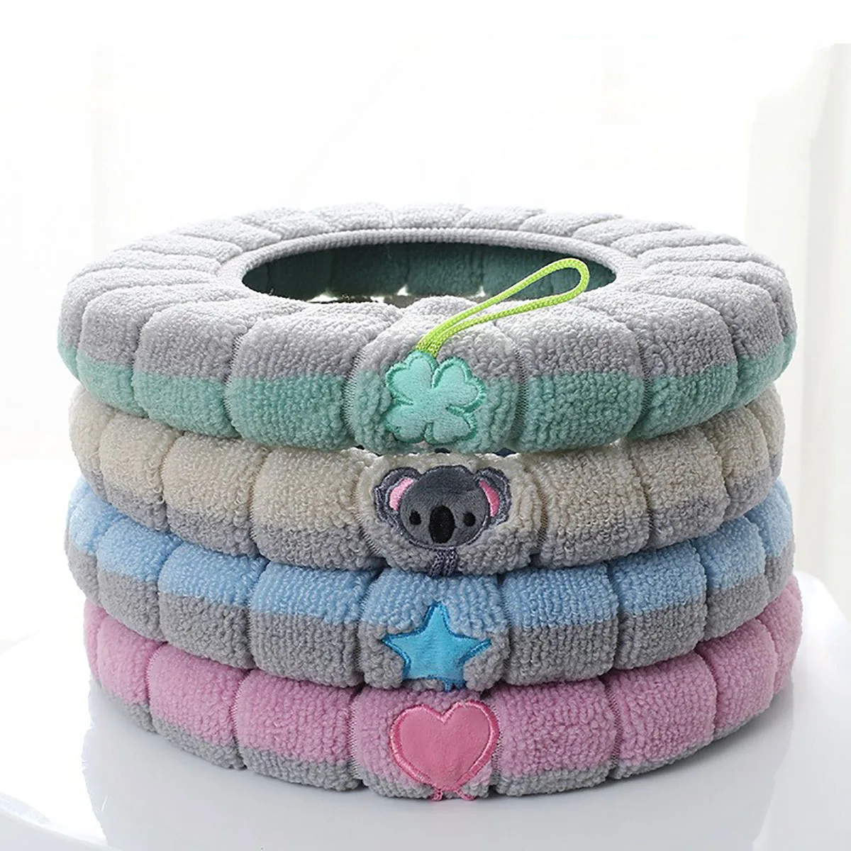 1 Pack Stitched Color Portable Knitted Toilet Mat Thickened Washable Antifreeze Toilet Cover Thickened Knitted O Type Universal