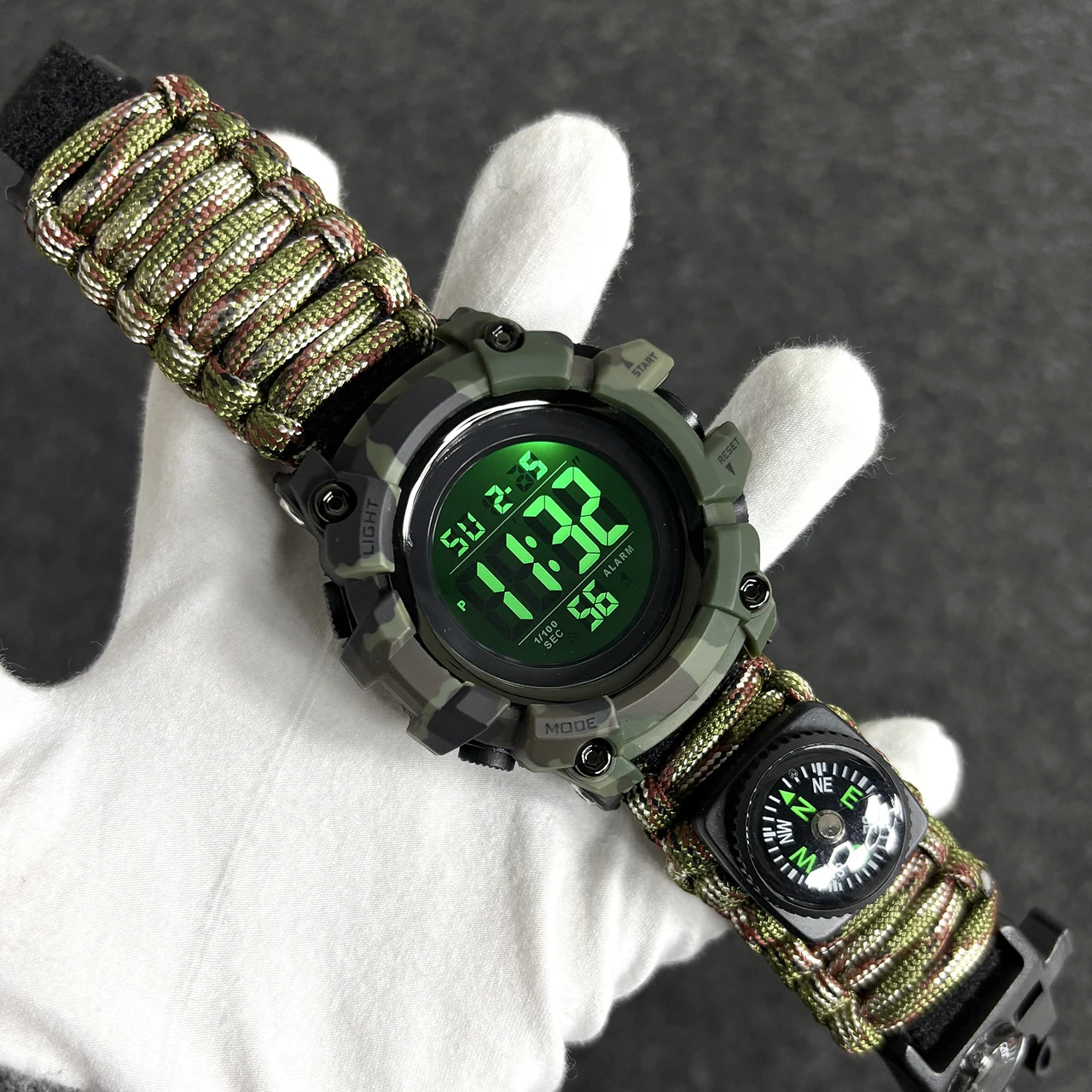 남성용 스포츠 시계, 야외 캠핑 나침반, 온도계, 방수 LED 디지털 시계, 남성용 군용 손목시계