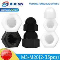 Nylon Acorn Nuts M3 M4 M5 M6 M8 M10 M12 M14 M16 M18 M20 Plastic Black White Hex Round Head Cap Nuts for Screw Bolts 2pcs-35pcs