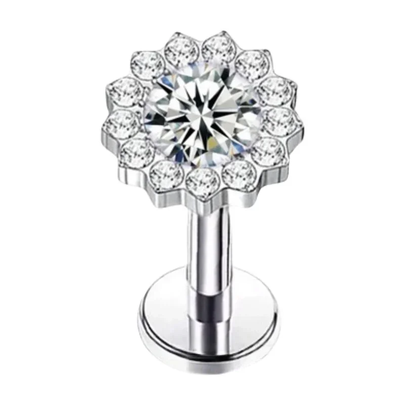16G G23 Titan Labret Piercing CZ Blumen-Design Helix Tragus Knorpel Flacher Rücken Lippen- & Nasenstecker Ohrring - Körperschmuck – Detail 9