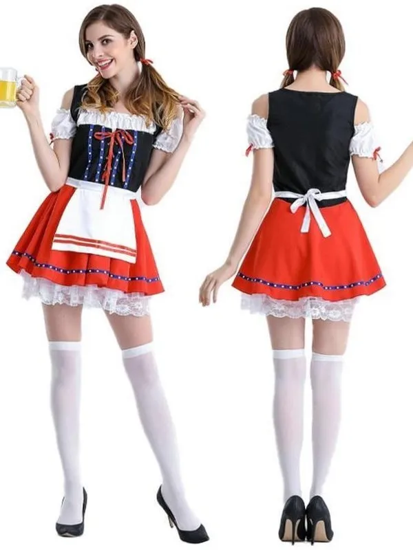 

Halloween Beer Girl Costume Bar Waiter Maid Outfit Women's Traditional Chinese Festival Party Theme Apparel