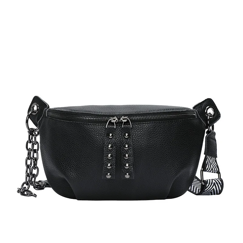 Bolso cruzado de piel de vaca para mujer, bolsa de hombro con cadena y cremallera, de alta calidad, versátil, de lujo