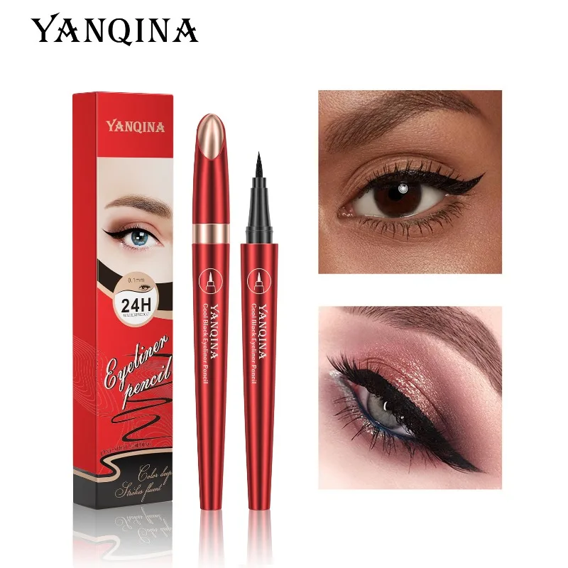 Quick Dry Liquid Eyeliner Pen With Hard Tip All Day Wear Smudge Proof Formula In Deep Jet Black Color For Perfect Lines 1PCS Red