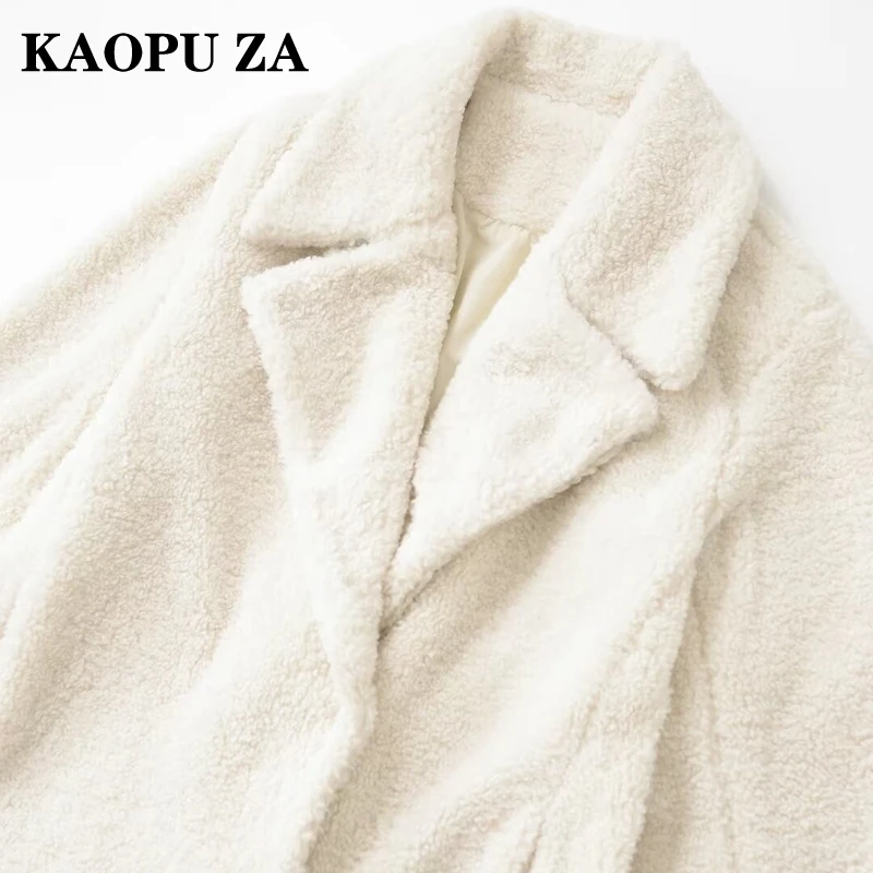 KAOPU ZA 2024 Autumn New Female Trendy Fleece Jacket Overcoat Chic Woman Long Sleeve Notched Collar Top Ruffles Thick Outerwear